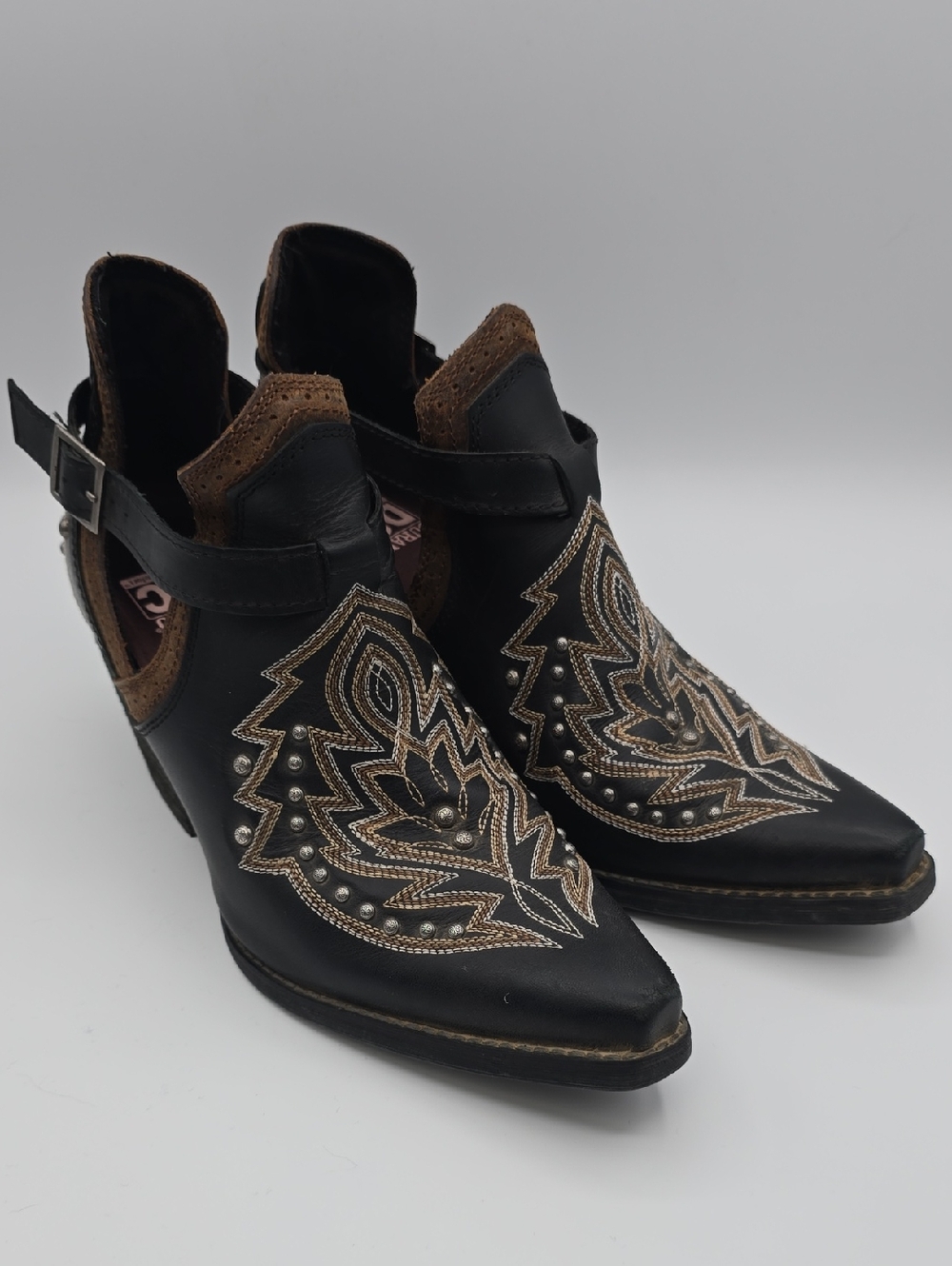 Women's DurangoWestern Style Black Leather Cutout Booties w/ Embroidered Detail
